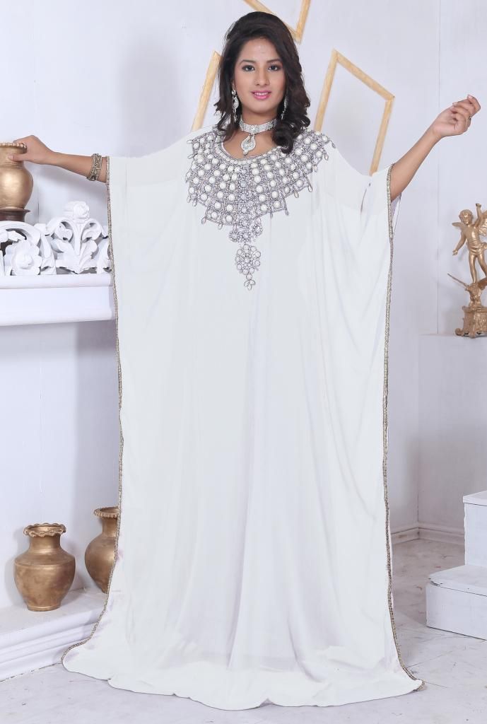 white and silver kaftan